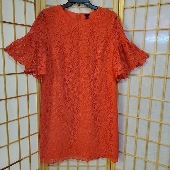 Ann Taylor Lace Ruffle Sleeve Dress Sz 10 - Picture 2 of 8